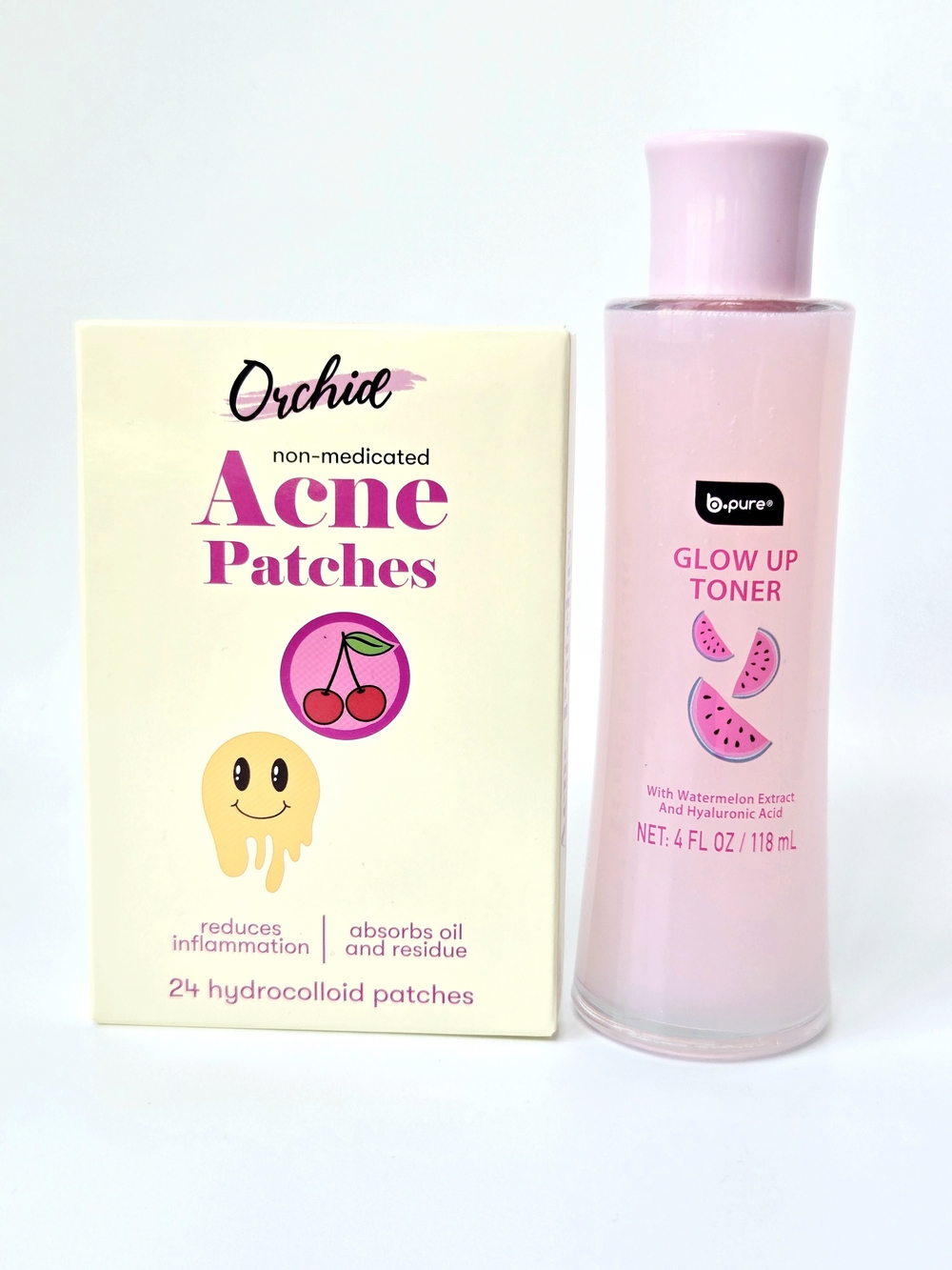 Skincare Set: b.pure Watermelon Glow Up Toner & Orchid Acne Patches NEW